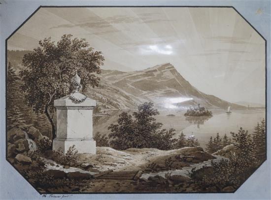 Heinrich Trince, monochrome watercolour, Mont du Righi, signed and inscribed, 12 x 16cm, unframed